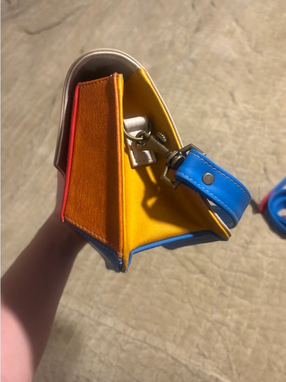 Colorblock Crossbody/handbag Bag in Blue, Red, Cream & orange/brown - Picture 4 of 5